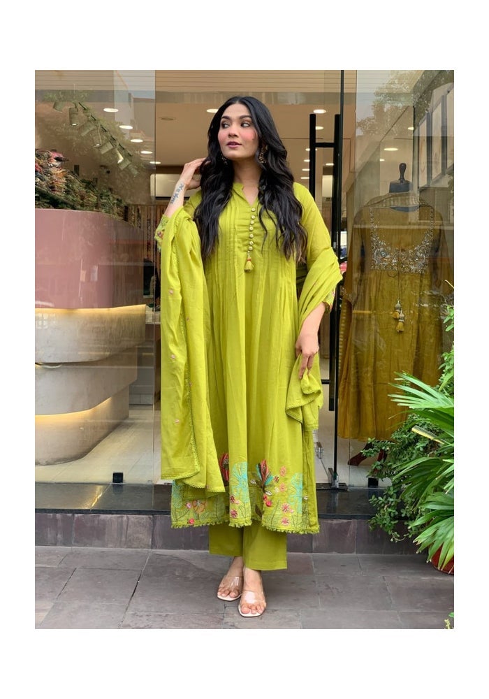 Malishka Export Chanderi Silk Embroidery Kurta Pant Set for Women - Image 3